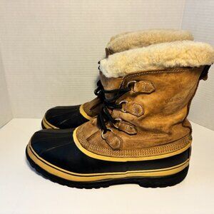 Sorel Caribou Men’s Winter Snow Boots Waterproof Leather Rubber Tan Black Sz 13